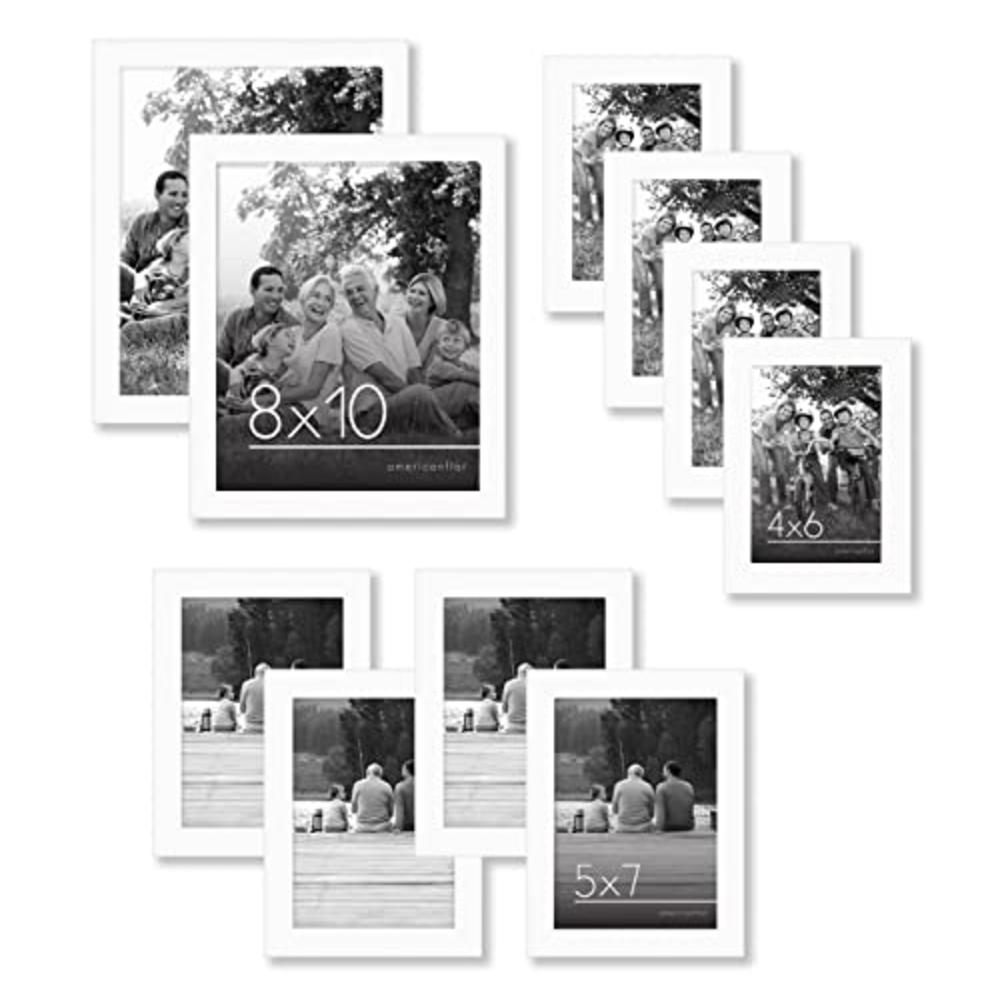 Americanflat 10 Piece White Gallery Wall Picture Frame Set in 8x10, 5x7, and 4x6 - Composite Wood with Shatter Resistant Glass -