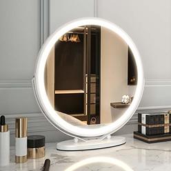 LVSOMT Vanity Makeup Mirror with Lights, 3 Color Lighting Dimmable LED Mirror, Touch Control, 360°Rotation, High-Definition Larg