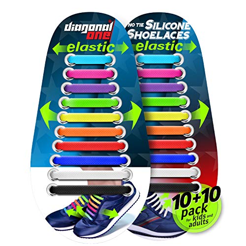 Diagonal One No Tie Shoelaces for Kids and Adults - Elastic Silicone Laces Multicolor