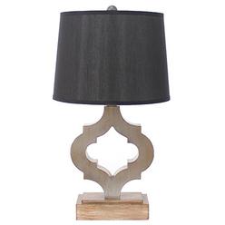 Benjara Wooden Table Lamp with Quatrefoil Design Base, Black and Antique White