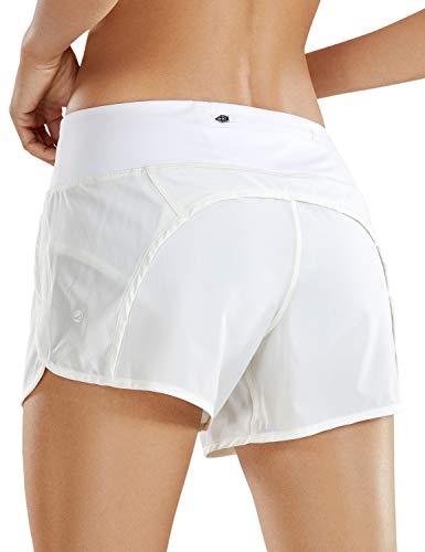 CRZ YOGA Womens Mid-Rise Quick-Dry Athletic Sports Running Workout Shorts  with Zip Pocket - 4 Inches White Large