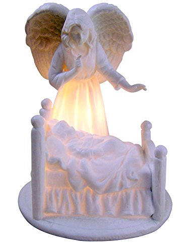 Religious Gifts White Porcelain Guardian Angel with Baby Nightlight, 5 1/2 Inch