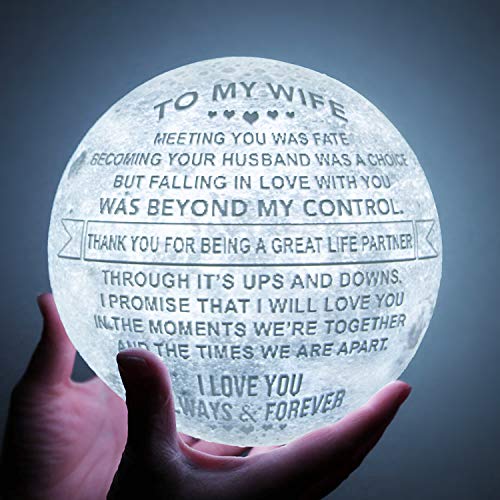 K KENON Engraved 3D Moon Lamp for Wife ,Personalized 5.9 Inch 3D Printing Moon Light Gift for Wife Valentines Christmas Gift (fo