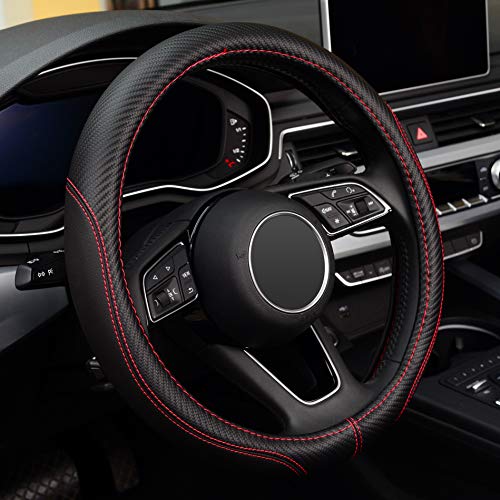 LABBYWAY Microfiber Leather Auto Car Steering Wheel Cover,Universal Fit 15 Inch Anti-Slip Wheel Protector (Black)