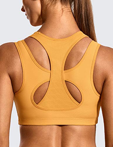 SYROKAN Womens Workout Sports Bra High Impact Support Bounce Control  Wirefree Mesh Racerback Top Amber Yellow