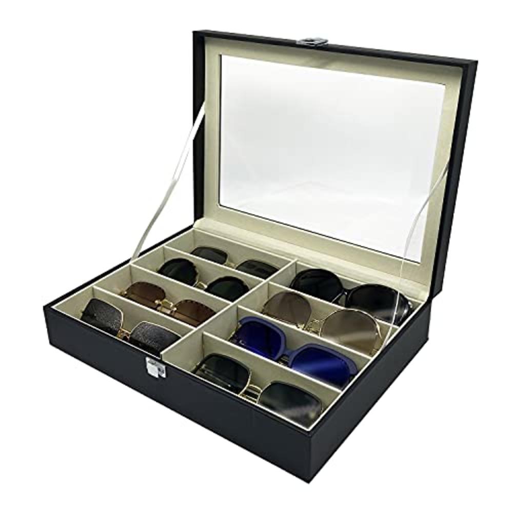 UnionPlus 8-Slot Eyeglass Sunglass Glasses Organizer Collector - Faux Leather Storage Case Box (Black)