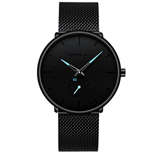 FIZILI Mens Watches Ultra-Thin Minimalist Waterproof-Fashion Wrist Watch  for Men Unisex Dress with Stainless Steel Mesh Band-Blue Hands