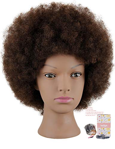 Kalyx Mannequin Head African American with 100% Human Hair Cosmetology Afro Hair Manikin Head for Practice Styling Braiding