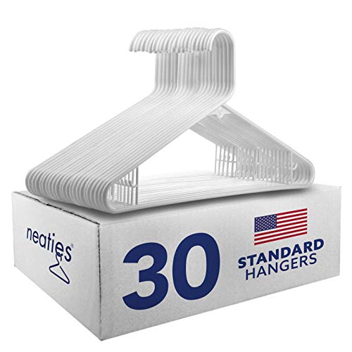 43237-2 Neaties Clothes White Plastic Hangers with Bar Hooks, Heavy Duty  Standard Plastic Hangers for Pants, Shirts, or Dress, 30pk