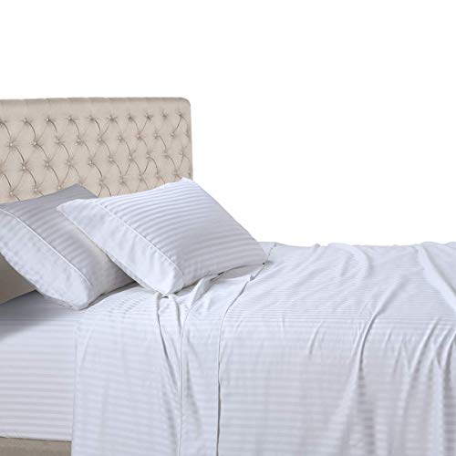 Royal Hotel Bedding Royal Hotel Stripe Sheets - 600 Thread Count - 4PC Bed Sheet Set - 100% Cotton - Sateen Stripe, Deep Pocket, Full Size, White