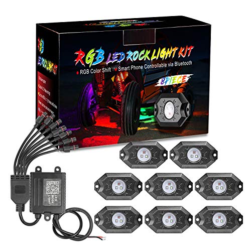 OFFROADTOWN RGB Rock Light Kits, OFFROADTOWN RGB LED Rock Lights with 8 pods Lights Neon Trail Rig Lights Underglow UTV ATV SUV Off Road Tru