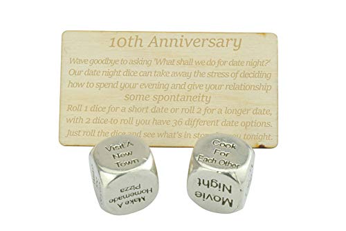 Anniversary Gifts TIN Date Night Dice 10th Anniversary 100% Pure Tin - Create a Unique 10th Anniversary Date Night