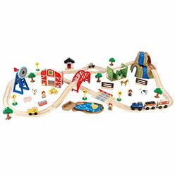 KidKraft Wooden Rural Farm Train Set with 75 Pieces, Childrens Toy Vehicle Playset, Gift for Ages 3+
