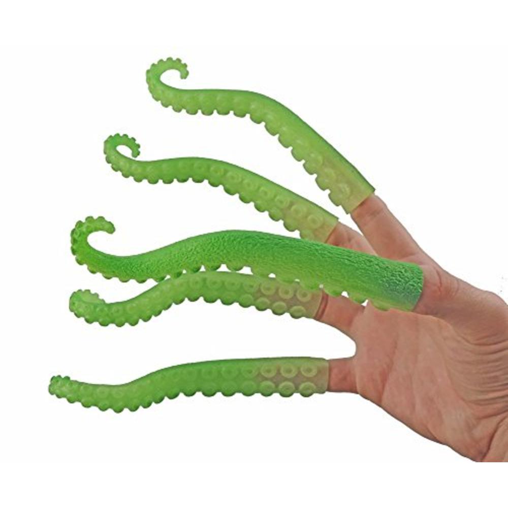 Archie McPhee Set of Five Green Rubber Glow in The Dark Finger Tentacle Puppets