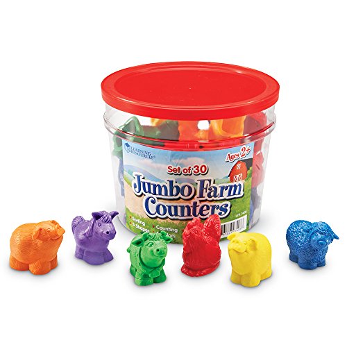 Learning Resources Jumbo Farm Counters, Counting and Sorting, Farm Animals  Toys, Set of 30, Ages 18
