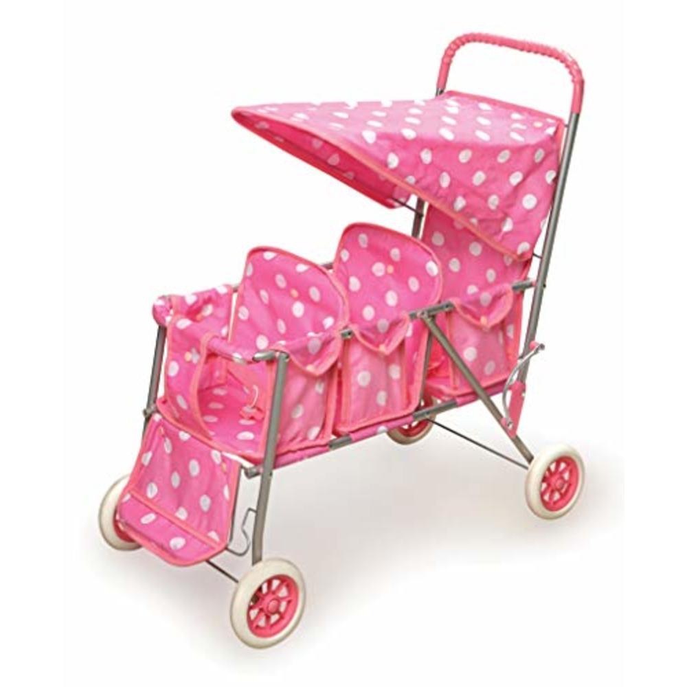 Badger Basket Triple Doll Stroller - Pink Polka Dots (fits American Girl Dolls)