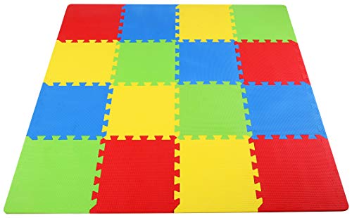 BalanceFrom Kids Puzzle Exercise Play Mat with EVA Foam Interlocking Tiles, 4 Colors (16 Tiles)