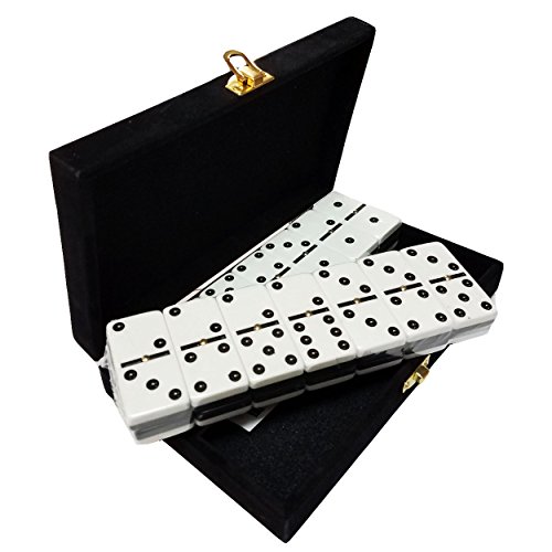 Marion Domino Double Six - Black & White Two Tone Tile Jumbo Tournament Size w/Spinners in Deluxe Velvet Case