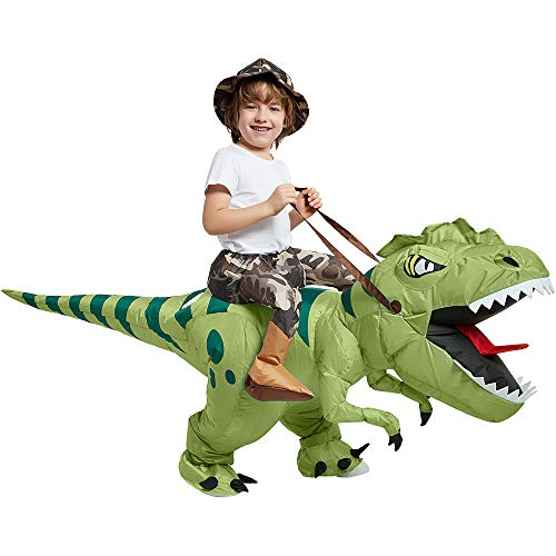 One Casa Inflatable Dinosaur Costume Riding T Rex Air Blow up Funny Fancy  Dress Party Halloween Costume for Kids 4-6 Yrs