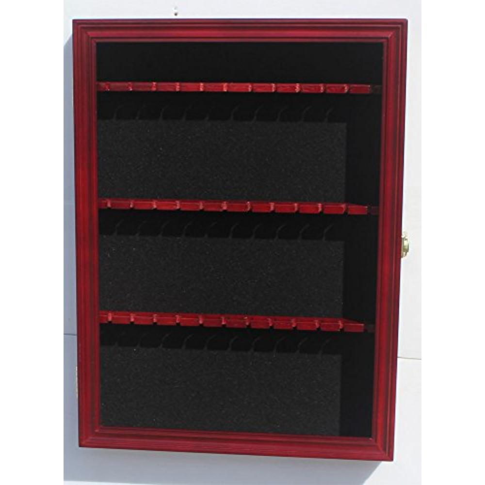 DisplayGifts 36 Souvenir Tea Spoon Display Case Rack Wall Mountable Cabinet Solid Wood Frame with Glass Door Lockable Cherry Finish