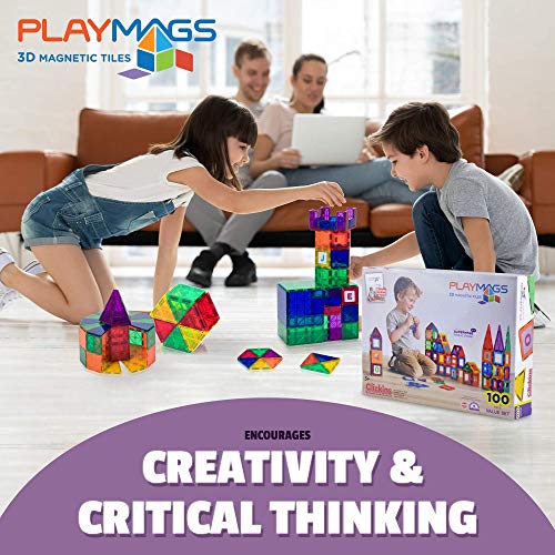 Playmags 150 Piece Set 150pcs Magnet Building Tiles - Clear Magnetic 3D Building Blocks, Creative Imagination, Inspirational, Pr