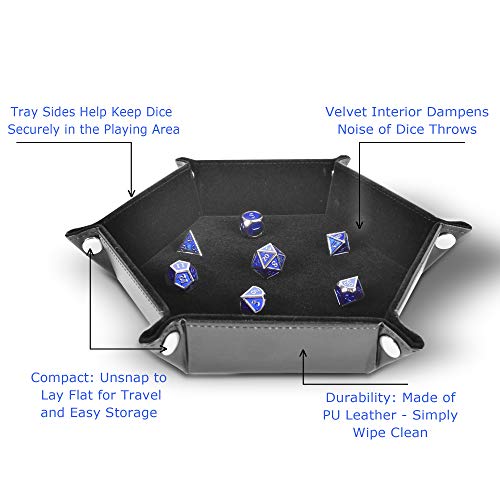 RNK Gaming Folding Hexagon Dice Tray PU Leather and Black Velvet for dice Rolling Games Like DND D&D