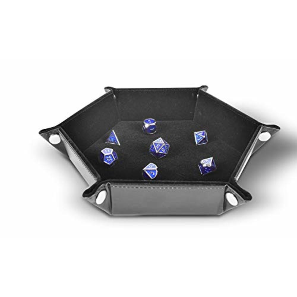 RNK Gaming Folding Hexagon Dice Tray PU Leather and Black Velvet for dice Rolling Games Like DND D&D