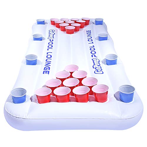 GoPong Pool Lounge Floating Beer Pong Table Inflatable with Social Floating, White, 6