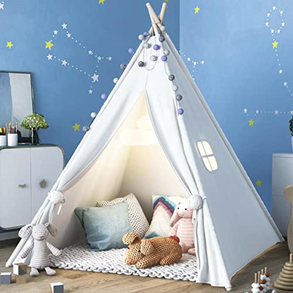 Sumbababy Teepee Tent for Kids with Carry Case, Natural Cotton Canvas Teepee Play Tent, Toys for Girls/Boys Indoor & Outdoor Pla
