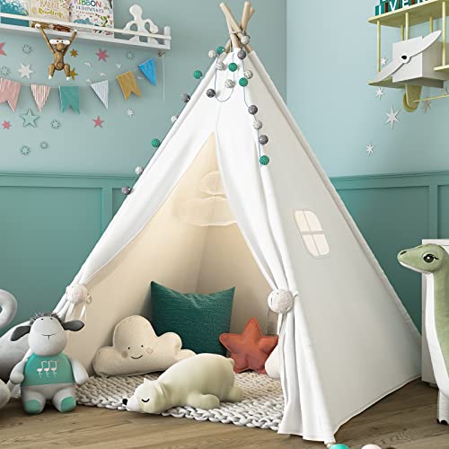 Sumbababy Teepee Tent for Kids with Carry Case, Natural Cotton Canvas Teepee Play Tent, Toys for Girls/Boys Indoor & Outdoor Pla
