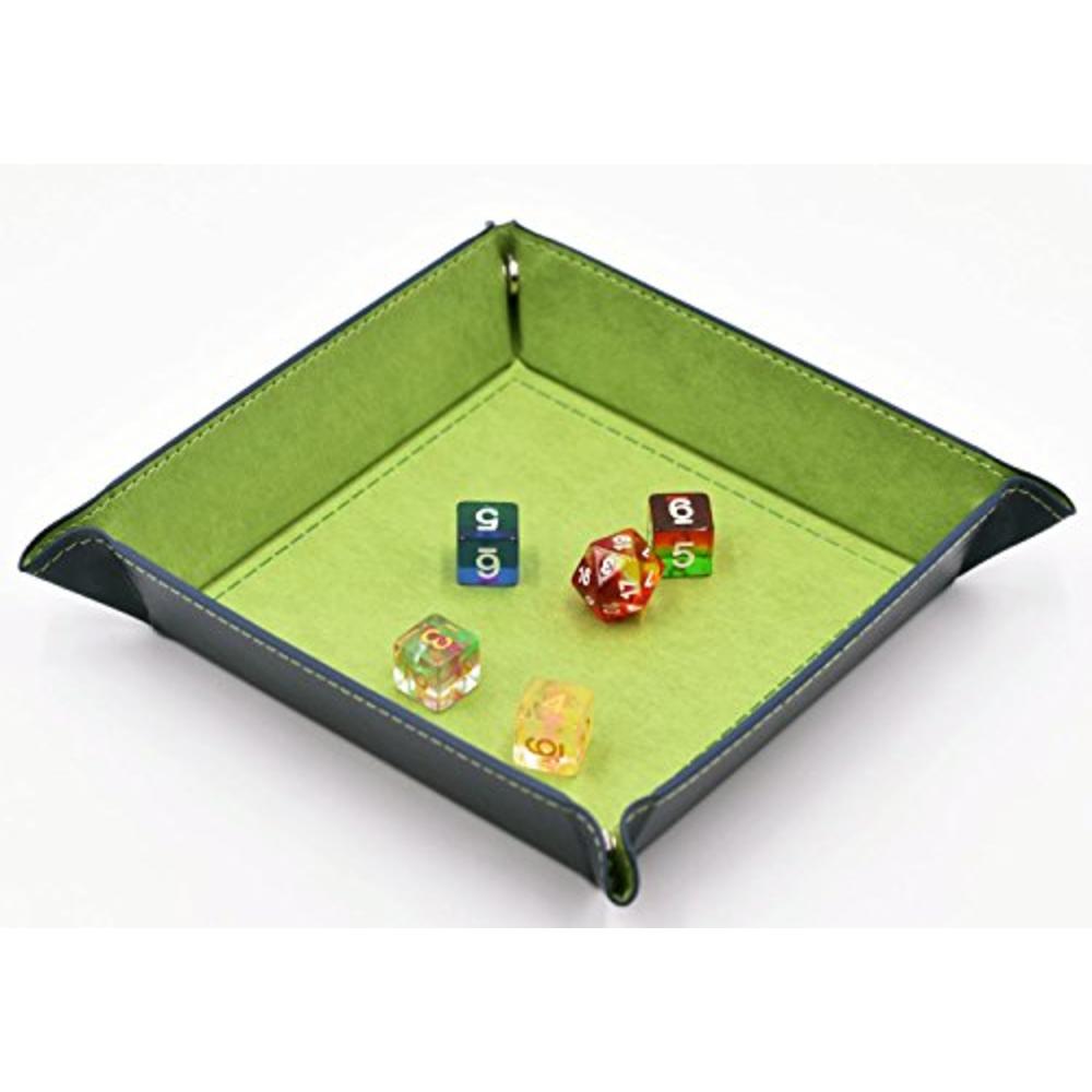 HD DICE Dice Tray - Dice Rolling Tray Leather Collapsible Tray for Tabletop RPG D&D (DND) Pathfinder Role Playing Game (Green)