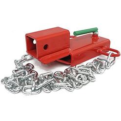 Titan Attachments Clamp On Forklift Hitch Receiver with Chain Pallet Fork Trailer Towing Adapter 2"