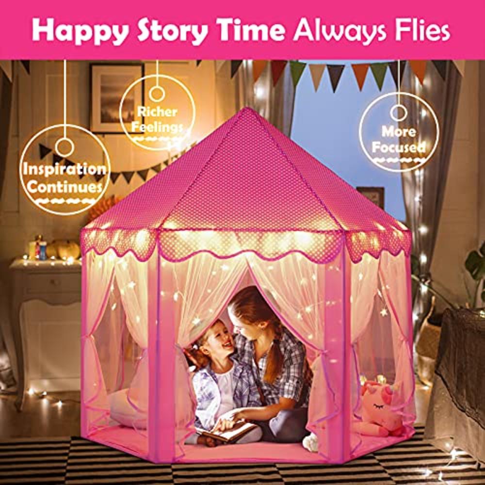 wilwolfer Princess Castle Play Tent for Girls Large Kids Play Tents Hexagon Playhouse with Star Lights Toys for Children Indoor 