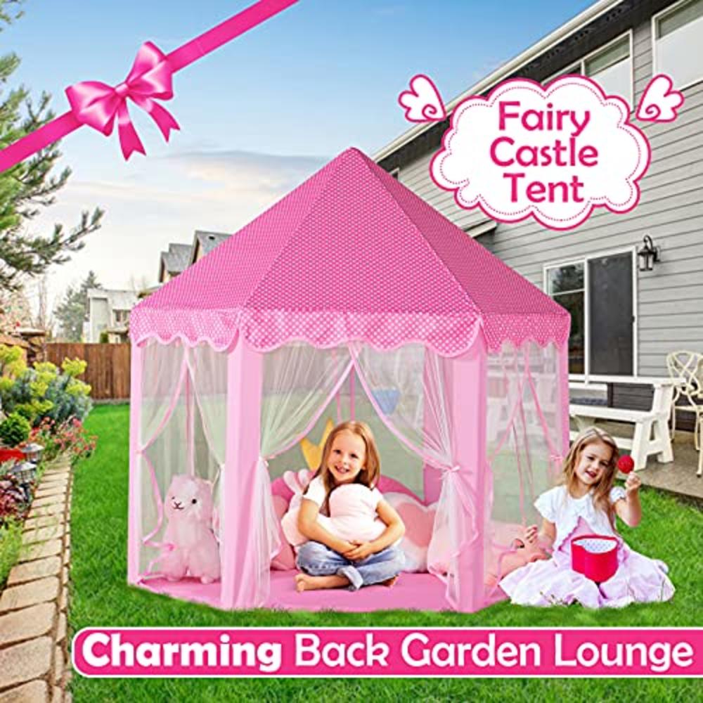 wilwolfer Princess Castle Play Tent for Girls Large Kids Play Tents Hexagon Playhouse with Star Lights Toys for Children Indoor 