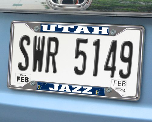 FANMATS 14937 Utah Jazz Chrome Metal License Plate Frame, Team Colors, 6.25in x 12.25in