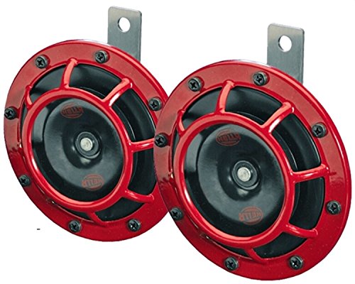 HELLA 003399803 Supertone 12V High Tone / Low Tone Twin Horn Kit with Red Protective Grill, 2 Horns
