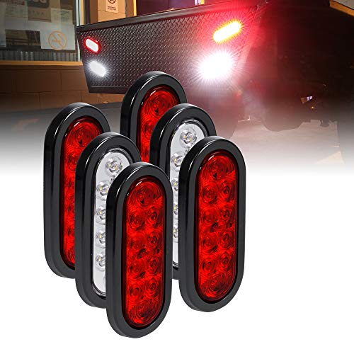 ONLINE LED STORE 4 Red + 2 White 6" Oval LED Trailer Tail Light Kit [DOT FMVSS 108] [Grommets & Plugs Included] [IP67 Waterproof] [Stop Brake Tur