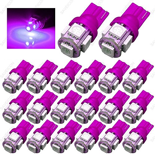 SAWE - 168 194 2825 T10 W5W 5050 5-SMD LED License Plate Dome Map Lights Bulbs (20 pieces) (Pink/Purple)
