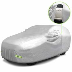Mockins 190" x 75" x 72" 190T Silver Polyester SUV Car Cover with Zipper Door | Breathable & Water Resistant Tarp to Protect You