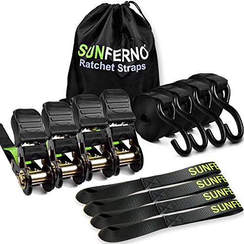 Sunferno Ratchet Straps Tie Down 2500Lbs Break Strength, 15 Foot - Heavy Duty Straps to Safely Move your Motorcycle and Cargo on
