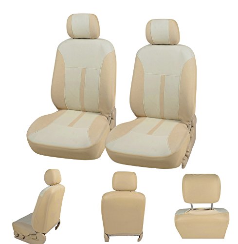 Protech 8N6103 Tan - Full Set Breathable Poly Fabric Car Seat Cover Cushions Semi-Custom Compatible to 40/60 60/40 Rear Split Co