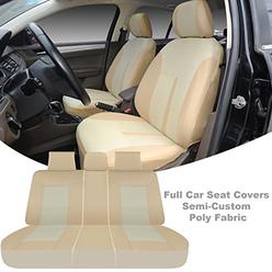 Protech 8N6103 Tan - Full Set Breathable Poly Fabric Car Seat Cover Cushions Semi-Custom Compatible to 40/60 60/40 Rear Split Co