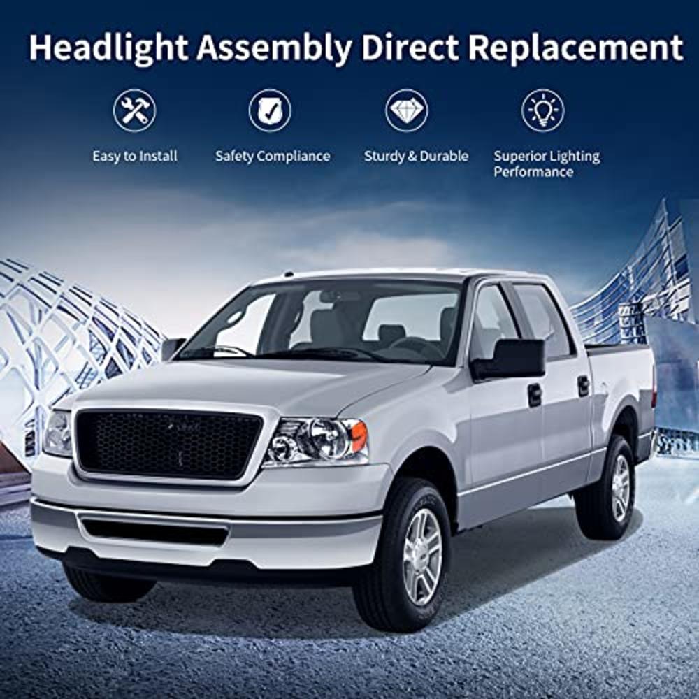 AUTOSAVER88 Headlight Assembly Compatible with 2004 2005 2006 2007 2008 Ford F-150 Passenger and Driver side Chrome Housing