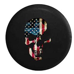 American Unlimited American Flag on Shadowed Skull Spare Tire Cover Fits All SUV Camper RV Tire Covers Black Size 33 inch