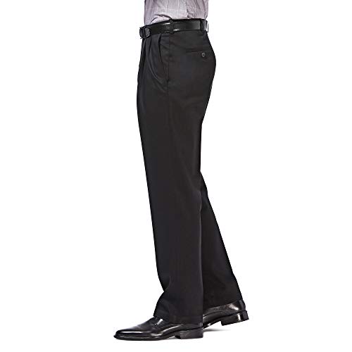 HAGGAR Mens Premium No Iron Classic Fit Expandable Waist Pleat Front Pant, Black, 40x30