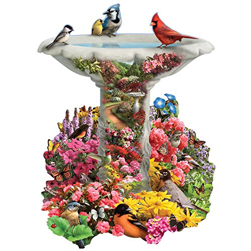Bits and Pieces - 750 Piece Shaped Puzzle - Garden Birdbath, Busy Bird Fountain - by Artist Alan Giana - 750 pc Jigsaw