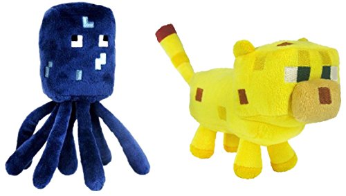 JAZWARES Set Of 2 Ocelot And Squid Minecraft Animal 7" Plush Toy Doll