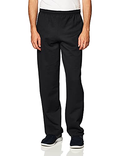 Gildan Mens Fleece Open Bottom Sweatpants with Pockets, Style G18300, Black, Large