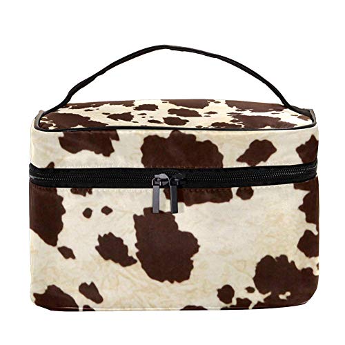 Nanmma Women Large Professional Travel Makeup Bag Pouch with Big Cow Fur Print Pattern Print,Portable Train Cosmetic Case Organizer for