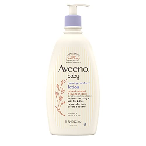 Aveeno Baby Calming Comfort Moisturizing Lotion with Relaxing Lavender & Vanilla Scents, Non-Greasy Body Lotion with Natural Oat